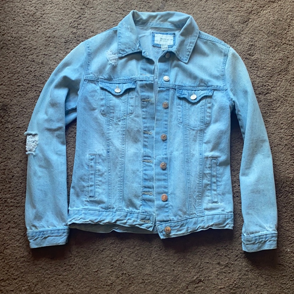 Forever 21 Light Blue Distressed Denim Jacket
